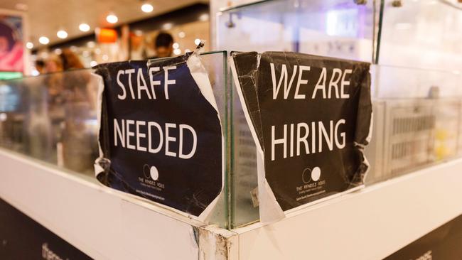 SYDNEY, AUSTRALIA - NewsWire Photos SEPTEMBER 28 2023. GENERIC - signage - employment & jobs, staff wanted, position available, in Sydney CBD. Picture: NCA NewsWire / Max Mason-Hubers