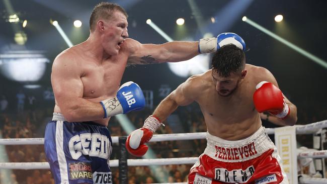 Paul Gallen was brave in defeat against Kris Terzievski in Newcastle on Wednesday night. Picture: Mark Evans/Getty Images