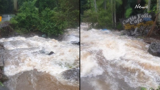 Flooding at Curtis Falls after a huge downpour