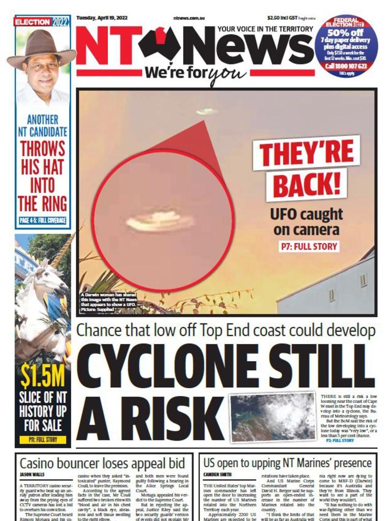 NT News Front Page Tuesday April 19. Picture: NT News.