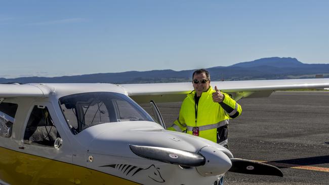 Darren Hopkins takes his first solo flight since his terrible accident three years ago. Picture: Rob Burnett