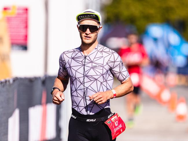 Graeme Renard in the Ironman 70.3 Tasmania in Hobart Picture: Linda Higginson