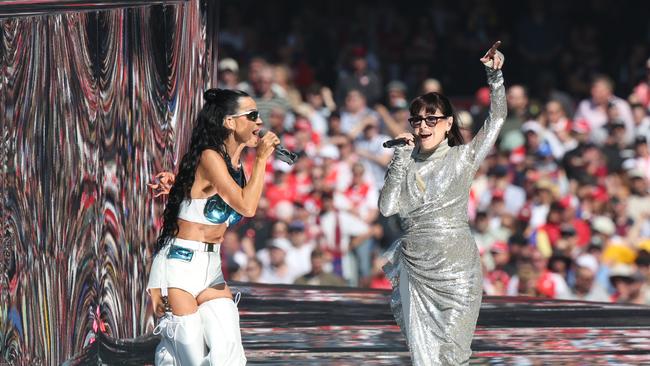 Katy Perry with Tina Arena at the AFL Grand Final. Picture: David Caird