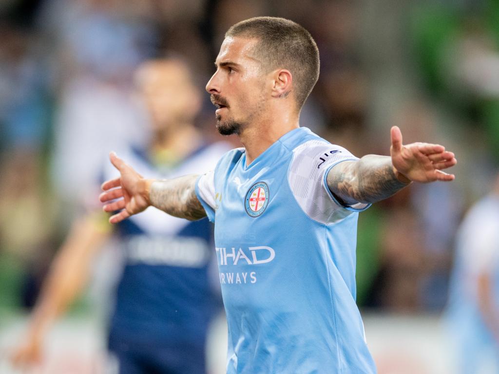 Jamie Maclaren has been suspended for one match for dissent. Picture: Mackenzie Sweetnam/Getty Images