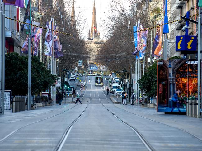 Melbourne CBD under Stage 4 Covid restrictions.Picture: Jay Town