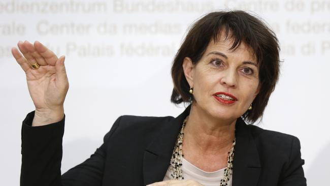 Doris Leuthard speaks during a press conference in Bern, Switzerland. Picture: Peter Klaunzer/Keystone