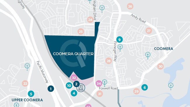 Map of Coomera Quarter, a 161ha site on the Gold Coast which has been bought by developer Bob Ell and LEDA Group.