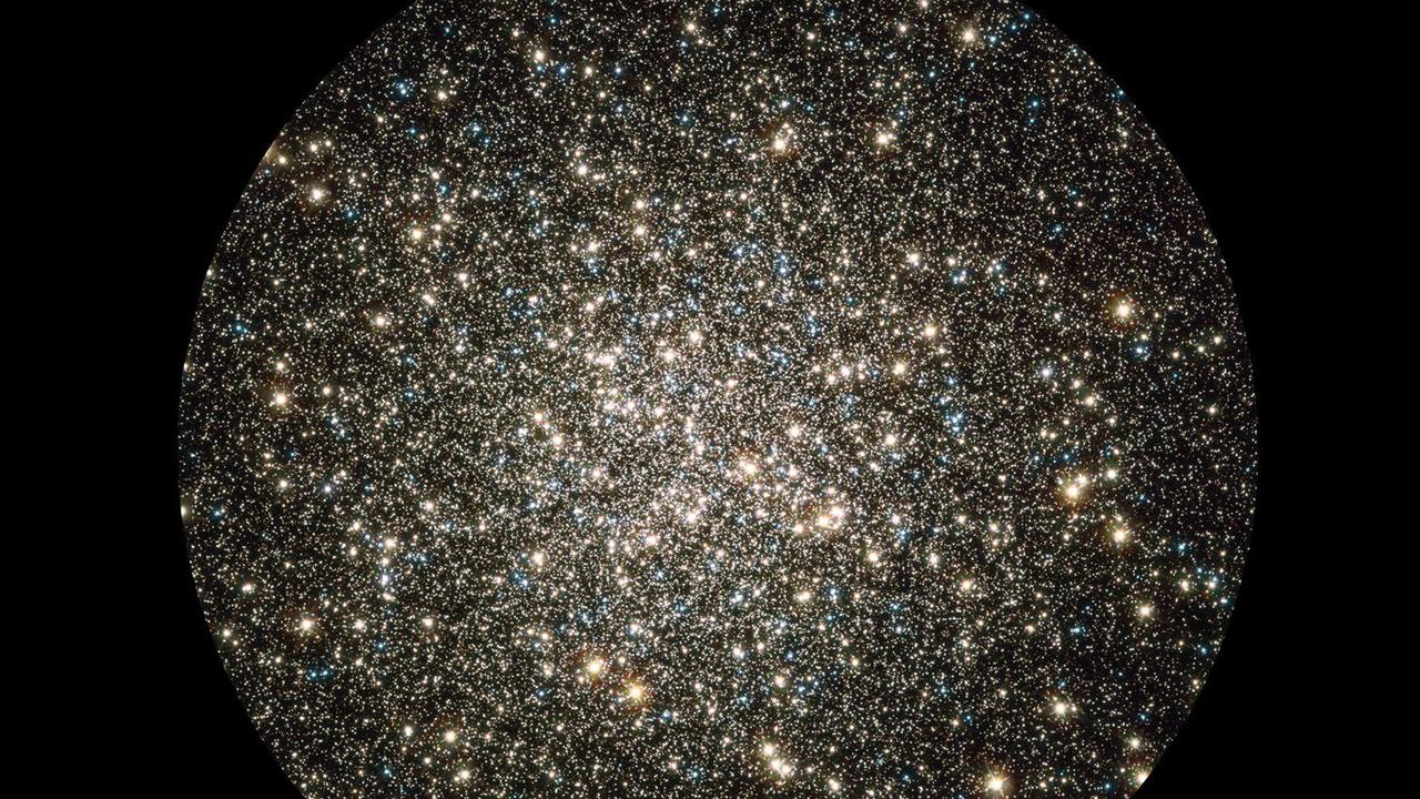 Like a whirl of shiny flakes sparkling in a snow globe, Hubble caught this glimpse of many hundreds of thousands of stars moving about in the globular cluster M13, one of the brightest and best-known globular clusters in the northern sky. The M13 globular cluster is the location the 1974 Arecibo message is heading for. Picture: AFP