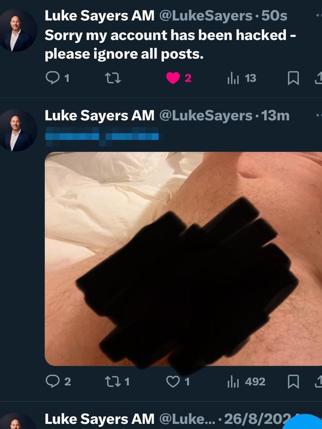 A lewd image that appeared on the X account of Luke Sayers.