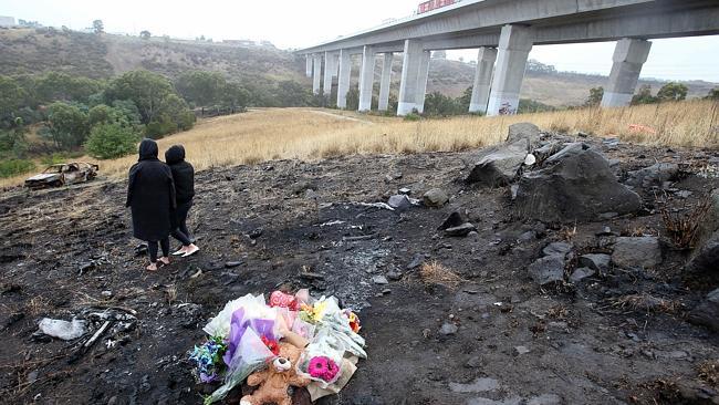 Flowers at the crash site, EJ Whitten Bridge, Keilor East