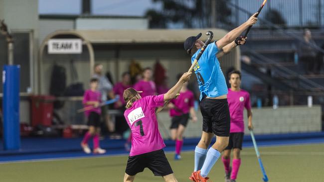 Liam Pember (left) of AgEtal Farmers and Ashley Ziviani of SQPS Scorers. Picture: Kevin Farmer