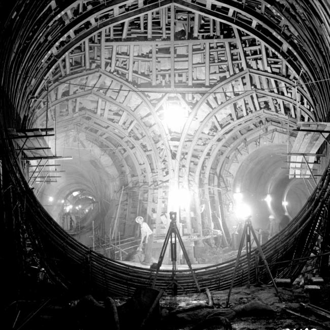 Workers inside Snowy River tunnel building the hydro-electric scheme in the 1950s.