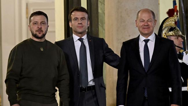 Zelensky with French President Emmanuel Macron and German Chancellor Olaf Scholz. Picture: AFP