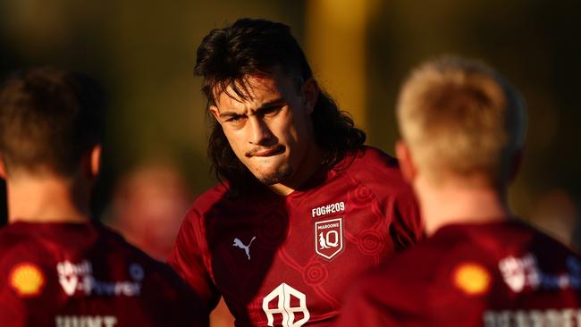 Maroons enforcer Tino Fa’asuamaleaui is among a group or Origin players eligible to play for Samoa. Picture: Chris Hyde/Getty Images