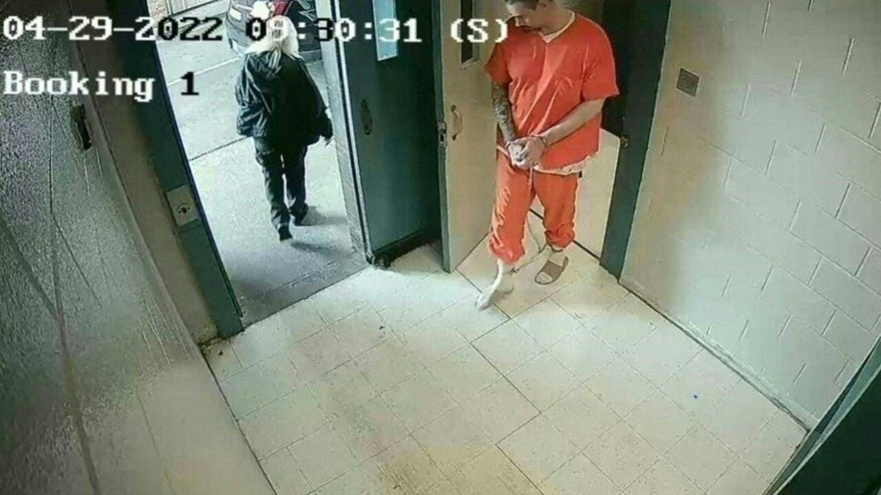 New video shows former Alabama jail boss Vicky White at a Quality Inn hours before she disappeared with convicted killer Casey White, as authorities downplayed speculation the inmate might be travelling disguised as a woman in a wheelchair. Picture: Supplied.