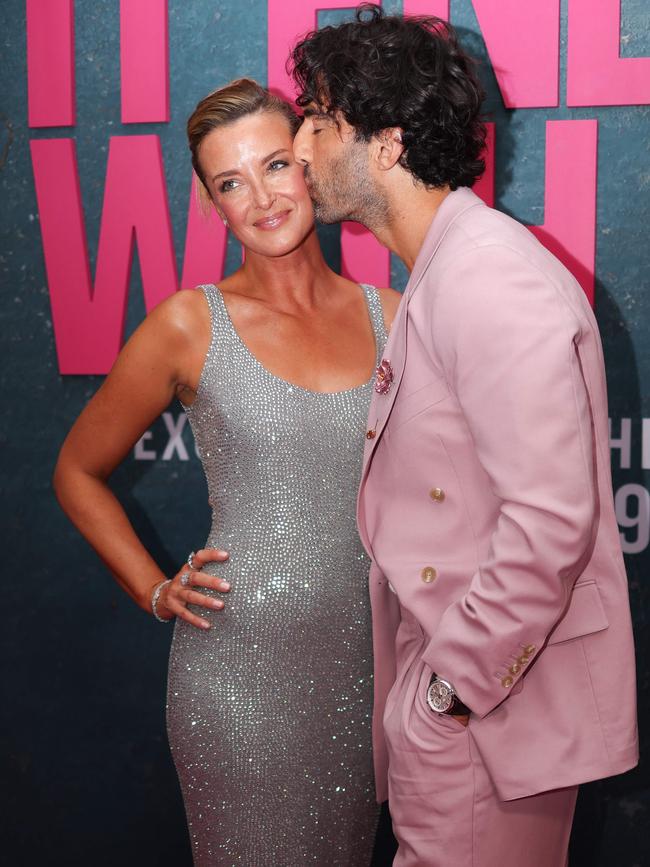 US actor Justin Baldoni kisses his wife Emily Baldoni as the New York premiere of It Ends With Us on August 6, 2024. Picture: AFP.