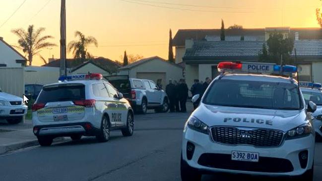 A huge police presence at the scene of the fire in Woodville West. Picture: Emma Brasier