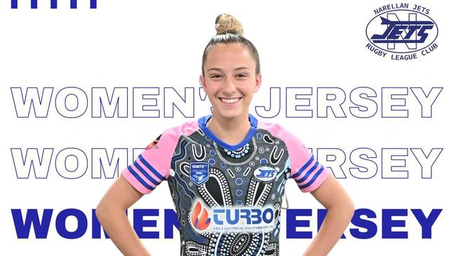 Georgia Galvin models the women's Indigenous jersey. Picture: Narellan Jets