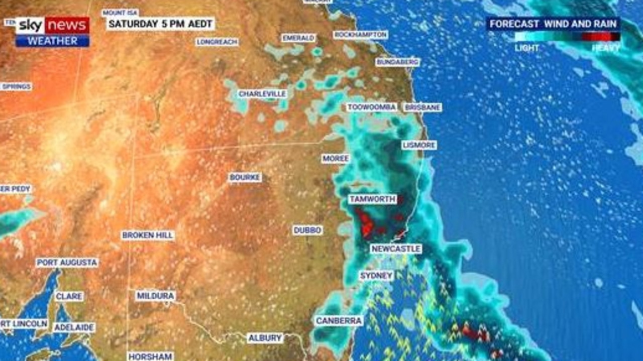 Rain could linger particularly around New South Wales. Picture: Sky News Weather.