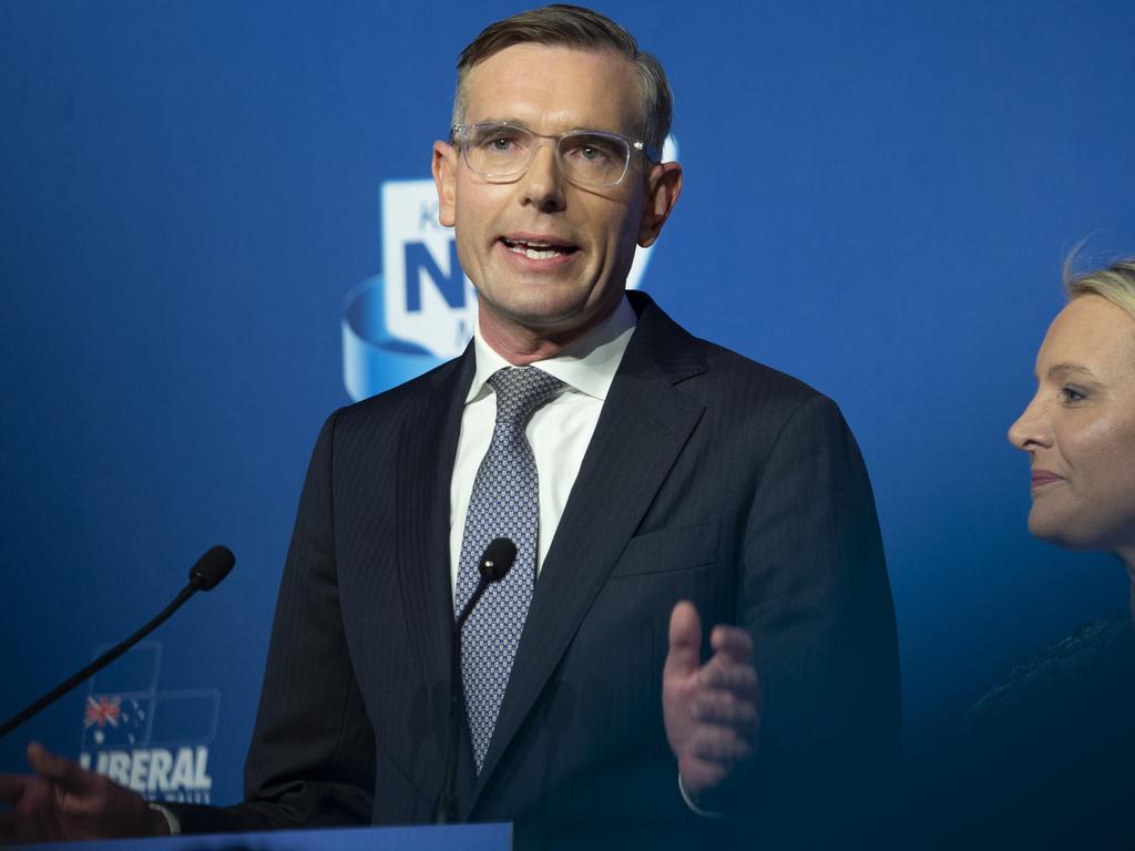 Dominic Perrottet speaks at the Hilton Hotel in Sydney after his election loss. Picture: NCA Newswire/ Monique Harmer