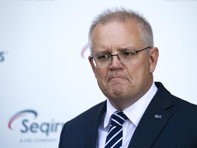 MELBOURNE, AUSTRALIA - NewsWire Photos NOVEMBER 16, 2020: Australian Prime Minister Scott Morrison speaks at the press conference at CSL Behring in Broadmeadows. Picture: NCA NewsWire / Sarah Matray