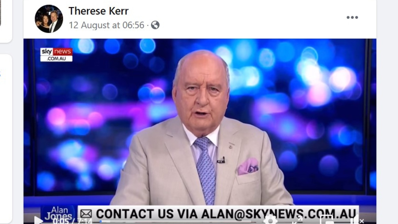 John and Therese Kerr appear to support Alan Jones. Picture: Facebook/Therese Kerr