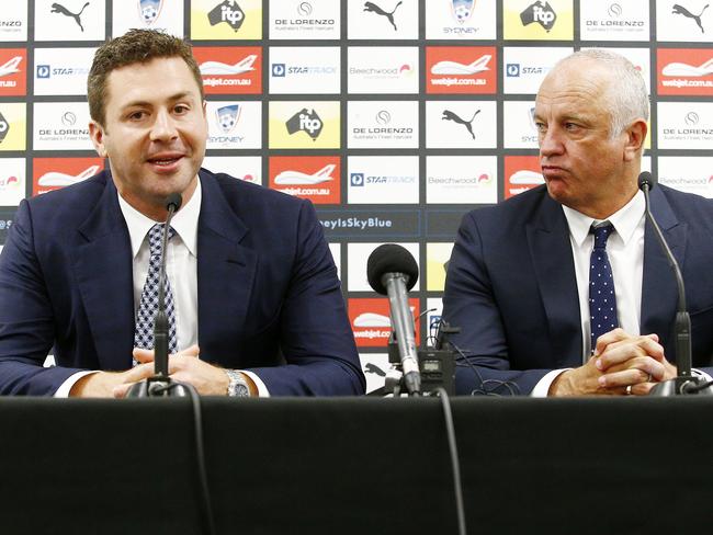 Sydney FC CEO Scott Barlow and coach Graham Arnold. Picture: John Appleyard