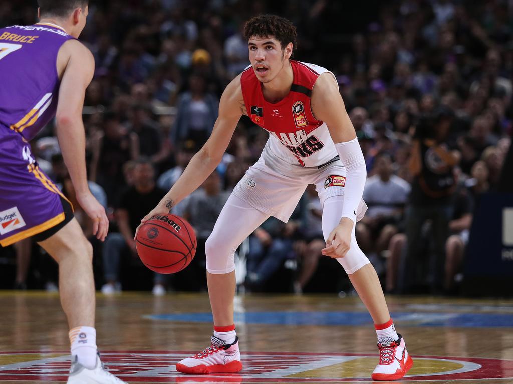 Illawarra Hawks LaMelo Ball during the Sydney Kings versus Hawks NBL game at Qudos Bank Arena. Picture: Brett Costello