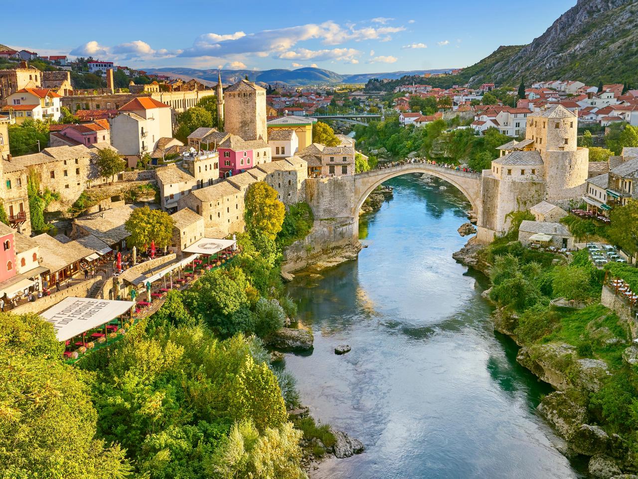 Stari Most or Old Bridge, Neretva River, Mostar, Bosnia and Herzegovina