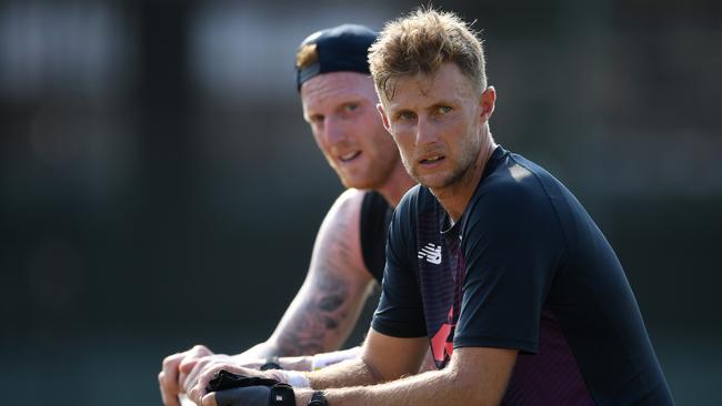 COLOMBO, SRI LANKA - MARCH 11: England captain Joe Root and Ben Stokes during a nets session at the P Sara Oval on March 11, 2020 in Colombo, Sri Lanka. (Photo by Gareth Copley/Getty Images)