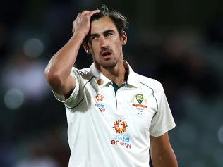 ADELAIDE, AUSTRALIA - DECEMBER 18: Mitchell Starc of Australia watches on during day two of the First Test match between Australia and India at Adelaide Oval on December 18, 2020 in Adelaide, Australia. (Photo by Ryan Pierse/Getty Images)