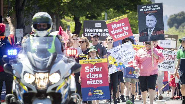 Tasmanian public sector unions march and rally at Hobart. Picture: Chris Kidd