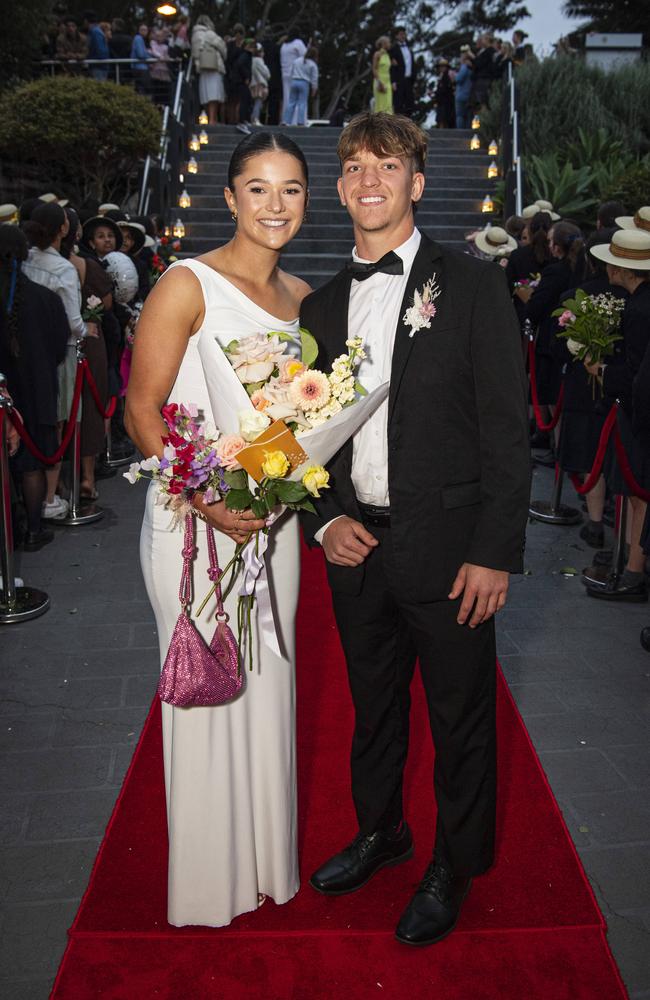 Lucy Anlezark and partner Braithen Scott arrive at The Glennie School formal at Picnic Point, Thursday, September 12, 2024. Picture: Kevin Farmer