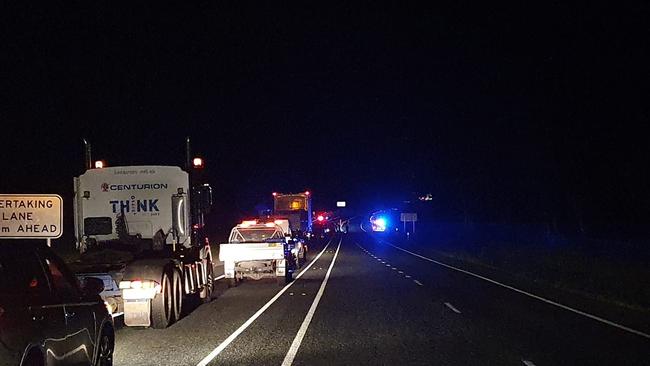 A man has died overnight in a crash on the Peak Downs Highway near Nebo that has closed the roadway for several hours in February 2021.