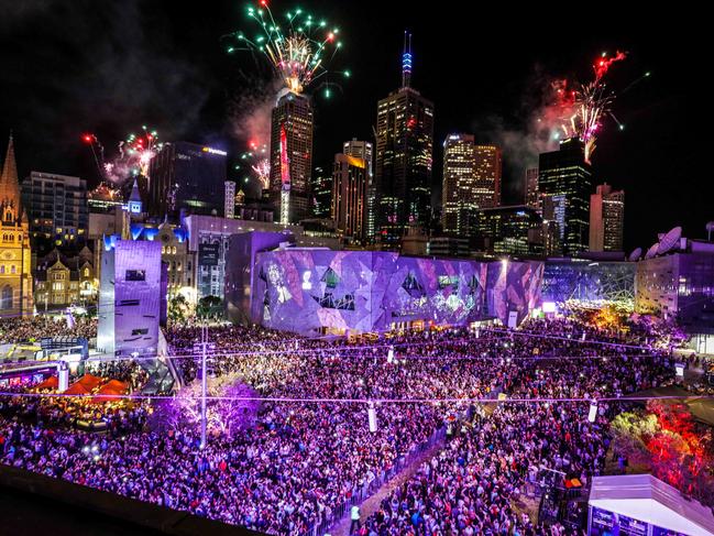 Hundreds of thousands of people flocked to the CBD for New Year celebrations. Picture: Nicole Cleary