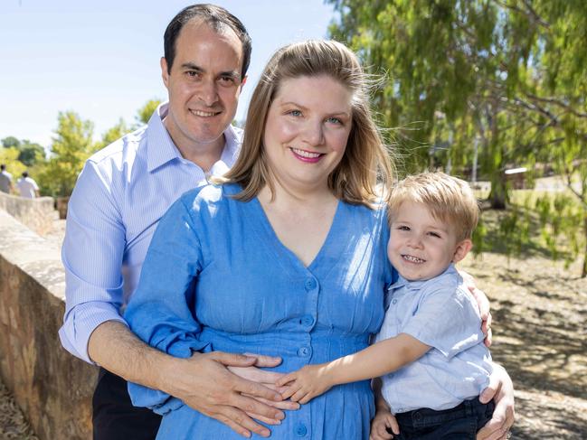 January 25, 2025: Opposition Leader Vincent Tarzia and his wife Clarissa with son Leonardo,3, are announcing they are pregnant with their second child   Picture: Kelly Barnes