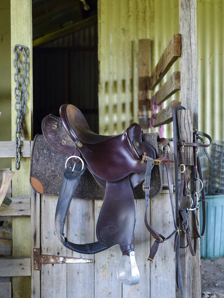 The saddle Claire uses for stock work. She manages her family’s 80-hectare farm and uses a low-stress stock handling appraoch. Picture: Dannika Bonser