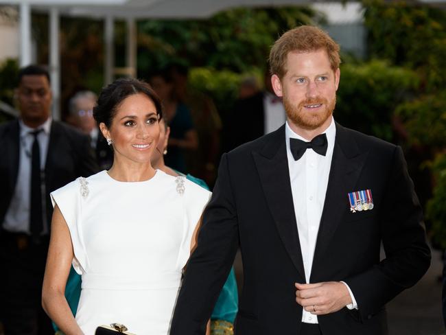 Image licensed to i-Images Picture Agency. 25/10/2018. Tonga.  Prince Harry and Meghan Markle, The Duke and Duchess of Sussex at an Official Welcome Reception and Dinner at Consular House in Tonga on day ten of their Royal Tour.  Picture by  i-Images / Pool