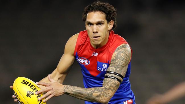 Harley Bennell gathers possession during his comeback game for Melbourne.