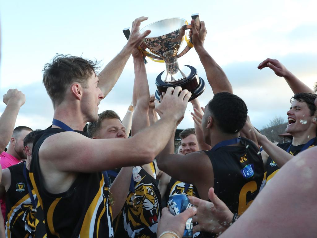 Tigers celebrate. TSL grand final Kingborough Tigers V North Launceston. Picture: Nikki Davis-Jones