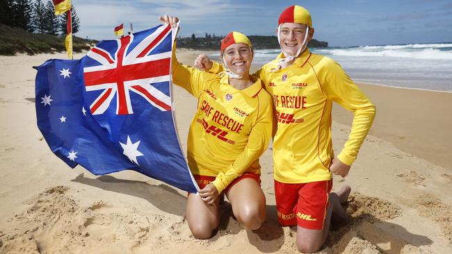 Pictured at Curl Curl Beach in Sydney are volunteer lifeguards Amanda Cannon (17) and Will Donnan (13). Picture: Richard Dobson