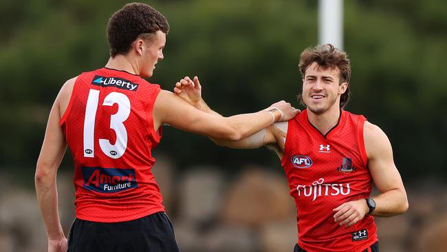 Andy McGrath (right) will return from injury for Essendon’s trip to the Gabba to face the Lions. Picture: Mark Stewart