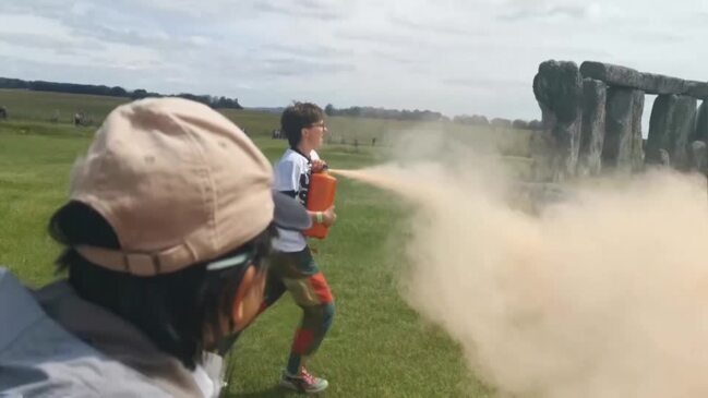 Stonehenge sprayed with paint by environmental protesters