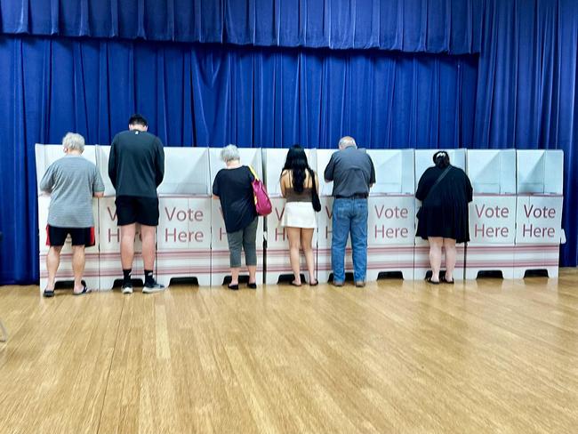 Pre-Polls - Generic polling booth picture. People voting (Southport Community Centre).NO BYLINE