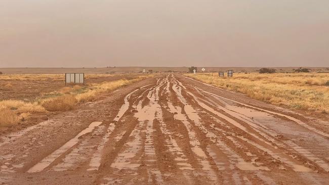 The Oodnadatta Track, flooded and turned to a mud bath. Picture: William Creek Hotel