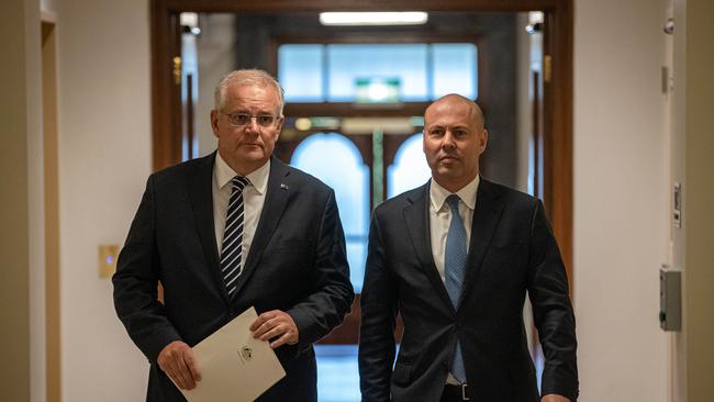 Prime Minister Scott Morrison and Treasurer Josh Frydenberg face new pressures in their bid to re-election after the Reserve Bank hiked rates. Picture: Jason Edwards