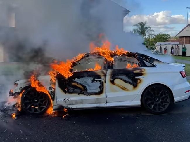 Police have commenced investigations after a man was fatally shot in Sydney’s west today. About 6.50pm (Sunday 29 December 2024), emergency services were called to Sutherland Street, Canley Heights, following reports of shots fired. A short time later, emergency services were called to an abandoned car on fire on Bathurst Street, Wakeley (pictured). Picture: NewsWire handout