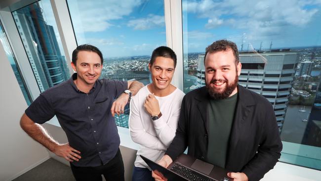 Brisbane company IncoDocs founders Ben Thompson (left), Brandon Boor and David Hooper. Picture: Nigel Hallett