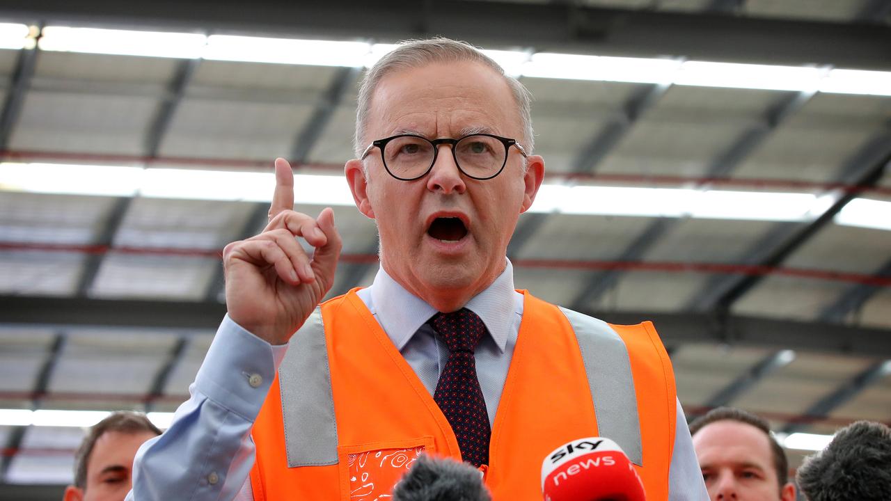 Labor leader Anthony Albanese visits Toll NQX National Office in Berrinba, Brisbane on day 9 of the federal election campaign. Picture: Toby Zerna