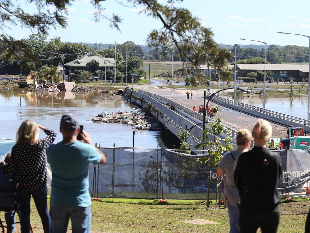 The “floodproof” bridge was closed on Sunday after being submerged by flood waters. Picture: Tim Hunter.